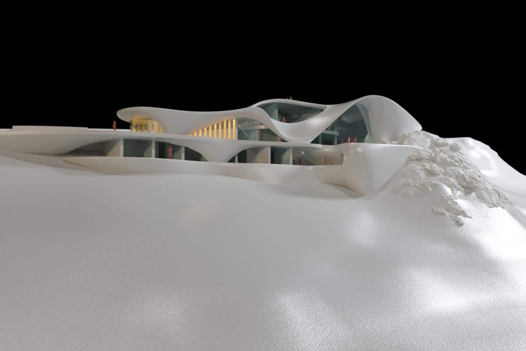 Close-up of an organic architectural model by ARK Architects exploring neuro-architecture and human well-being.