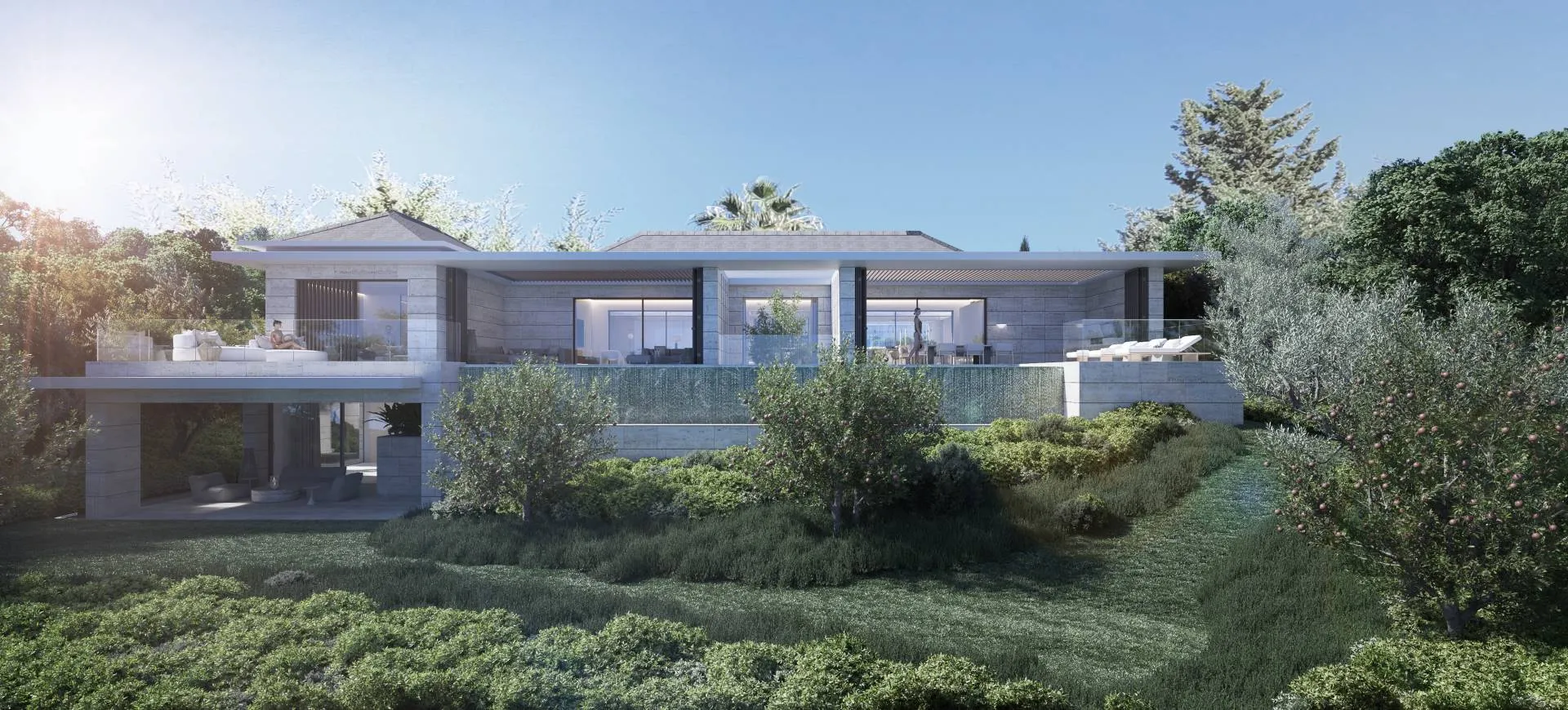 Global perspective of a bespoke architectural masterpiece integrated into the natural hillside of Southern Spain.
