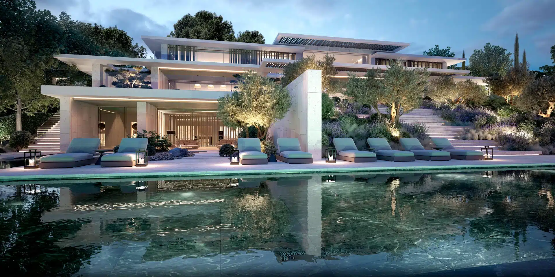 Panoramic view of Villa Alma by ARK Architects, a contemporary masterpiece in Sotogrande.