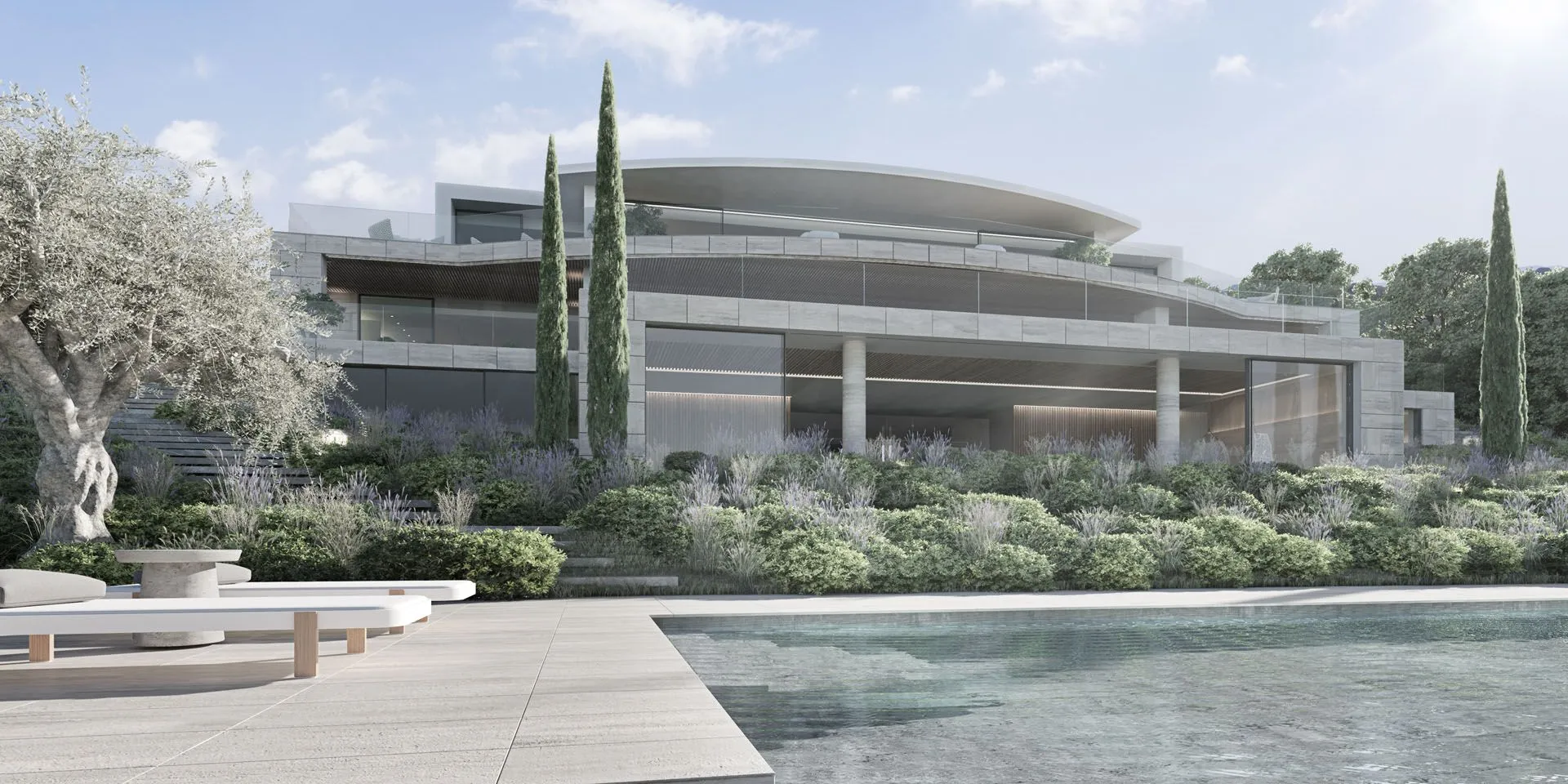 Main entrance of Villa Bliss by ARK Architects highlighting the use of premium natural materials.