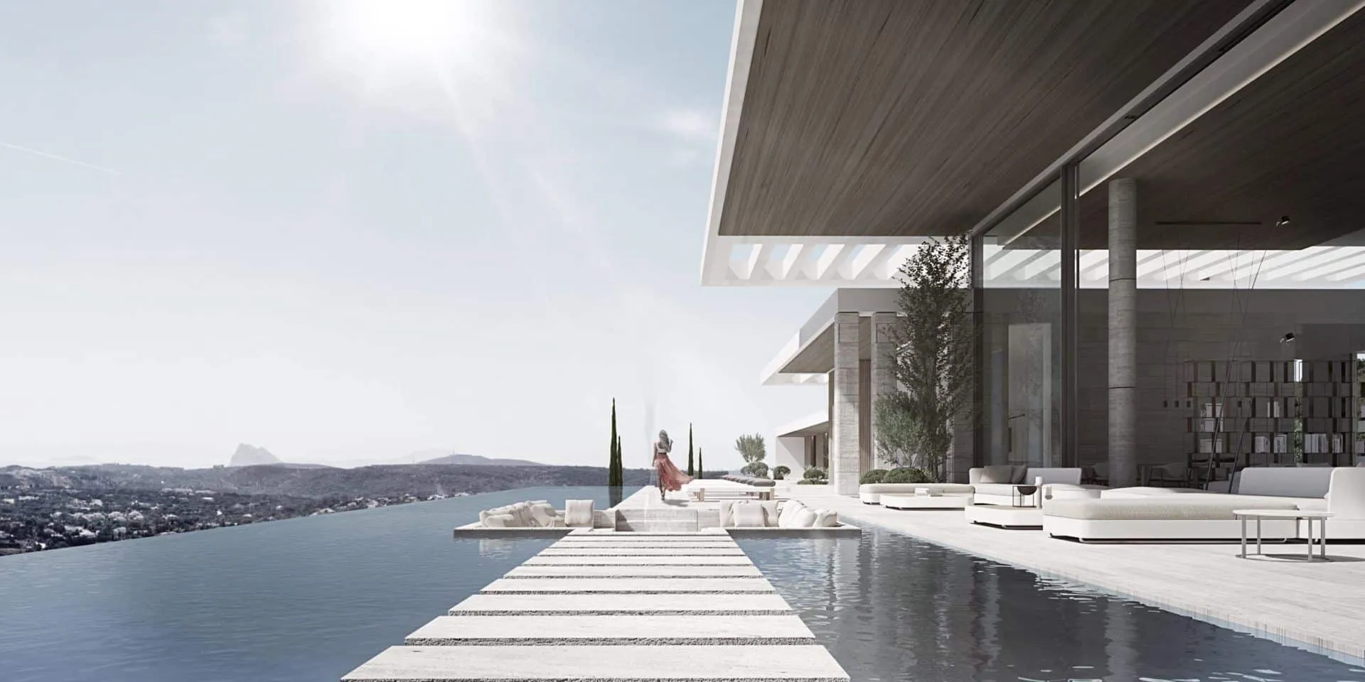 Infinity pool terrace with seamless indoor-outdoor transition in a luxury villa.