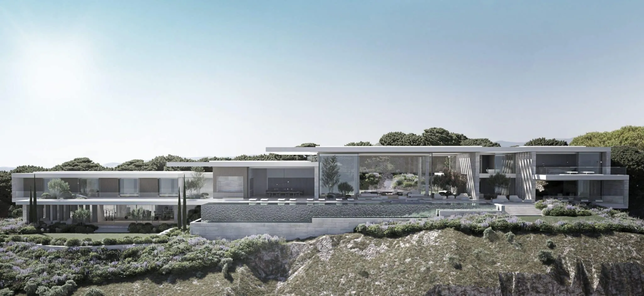 Architectural cantilever design of Villa Cliff overlooking the Mediterranean sea.