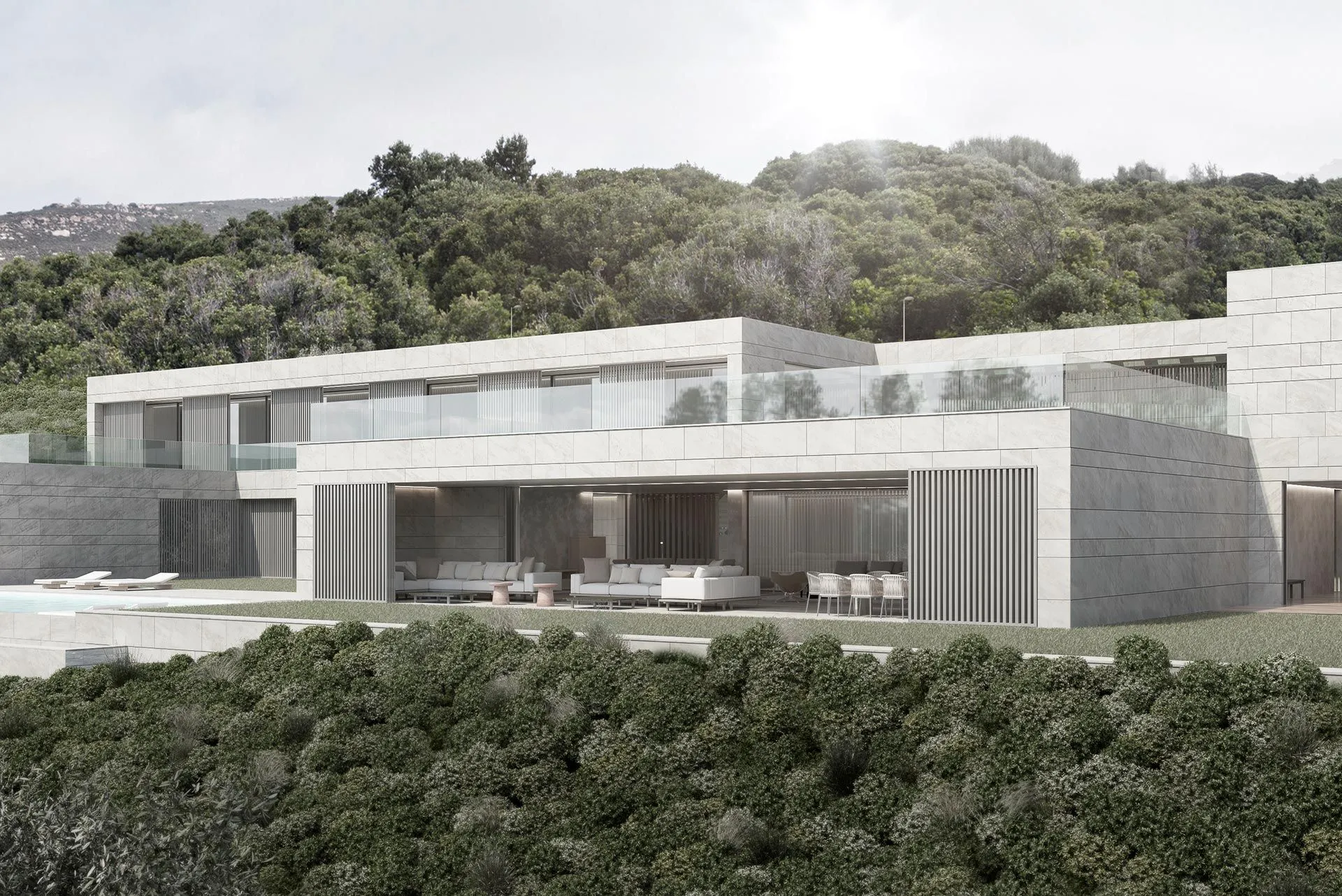 Panoramic view of Villa Dune's sustainable architecture designed by Manuel Ruiz Moriche.