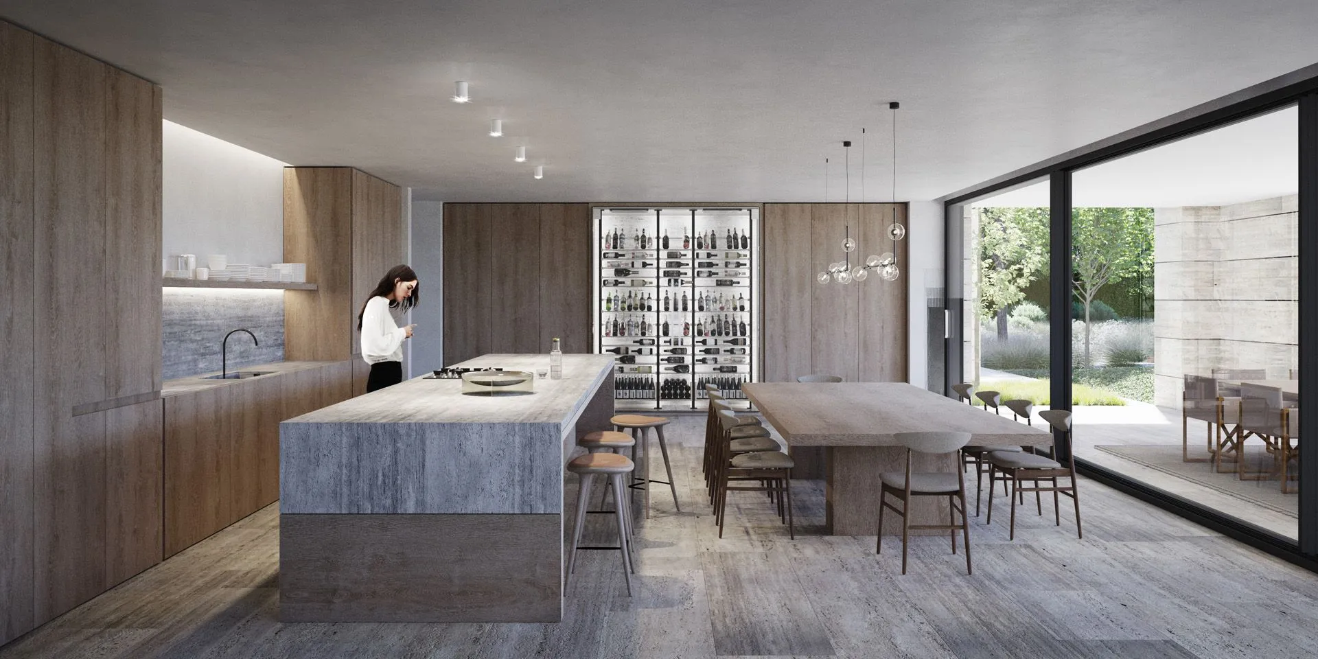Sophisticated kitchen island design by Manuel Ruiz Moriche using premium natural materials.