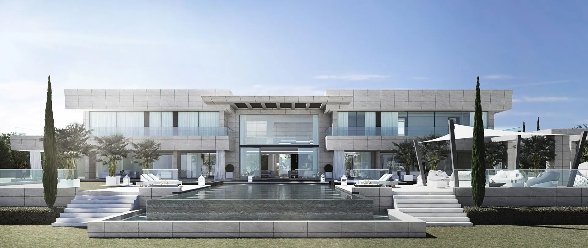 ARK Architects masterfully integrates natural light and symmetry in this luxury villa entrance.