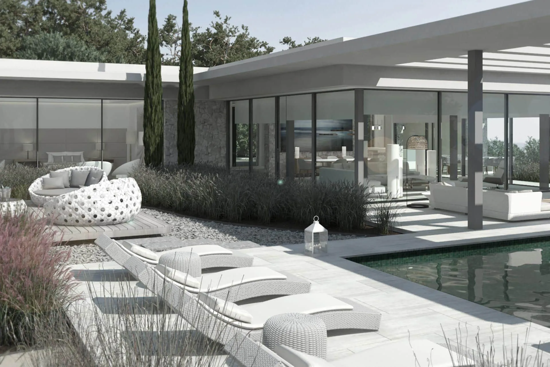 Architectural masterpiece Villa Morena by Manuel Ruiz Moriche, highlighting the use of light and shadow.