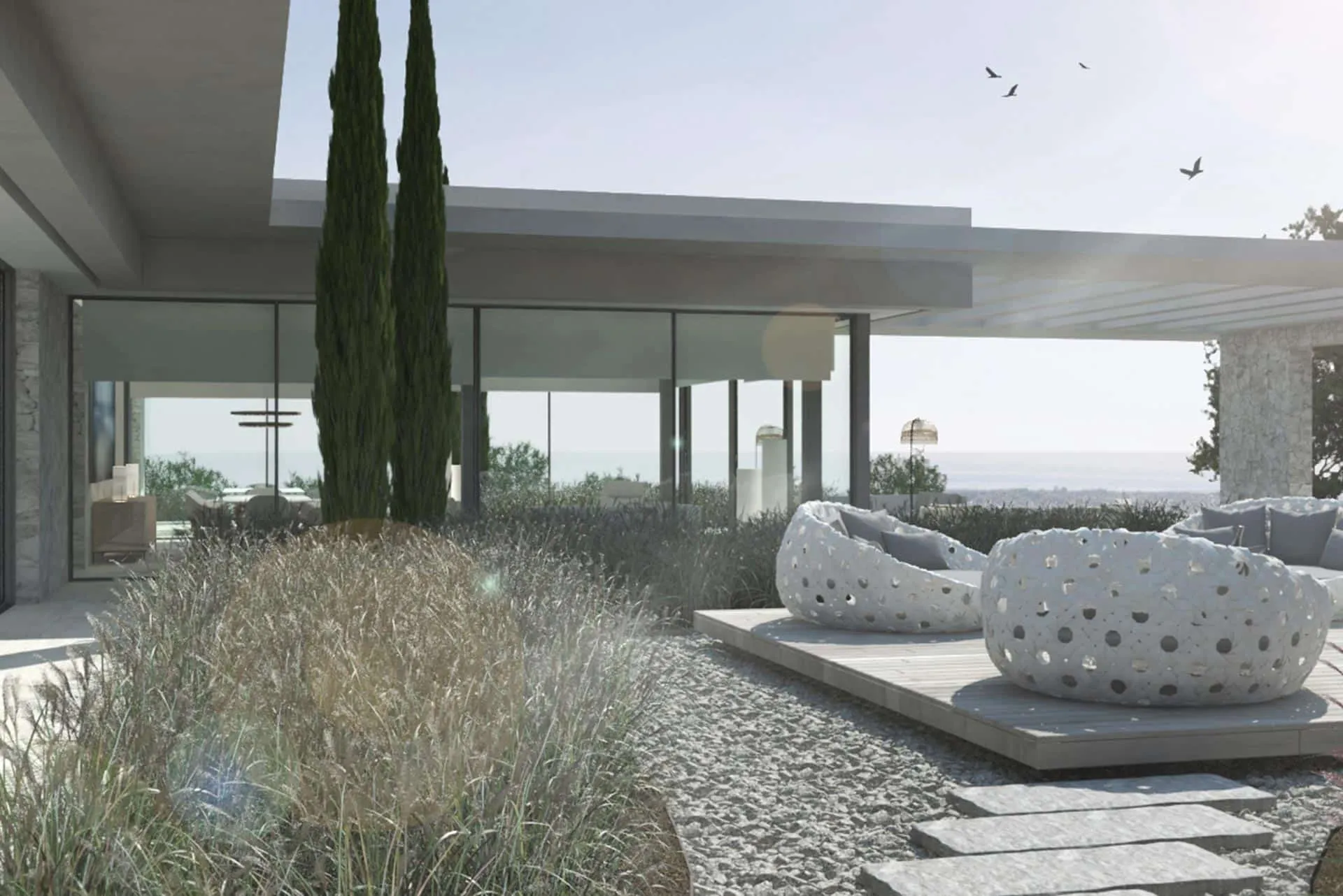 ARK Architects design for Villa Morena, featuring clean lines and sustainable materials in Sotogrande.