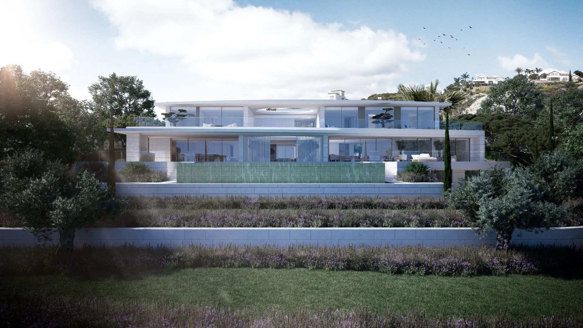 Signature infinity pool design by ARK Architects merging seamlessly with the Mediterranean horizon.