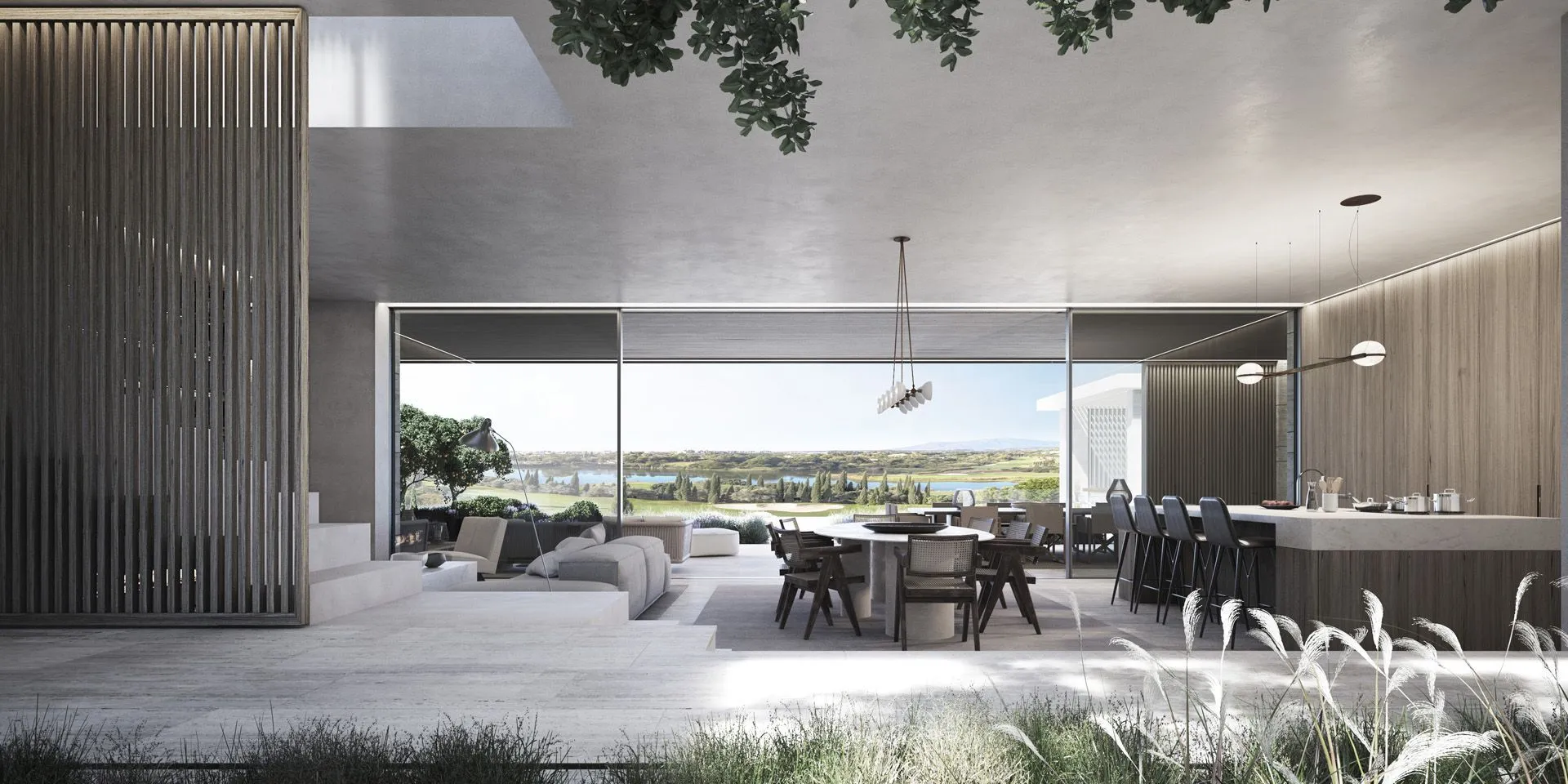 Modern minimalist kitchen by ARK Architects with premium integrated appliances and natural wood finishes.