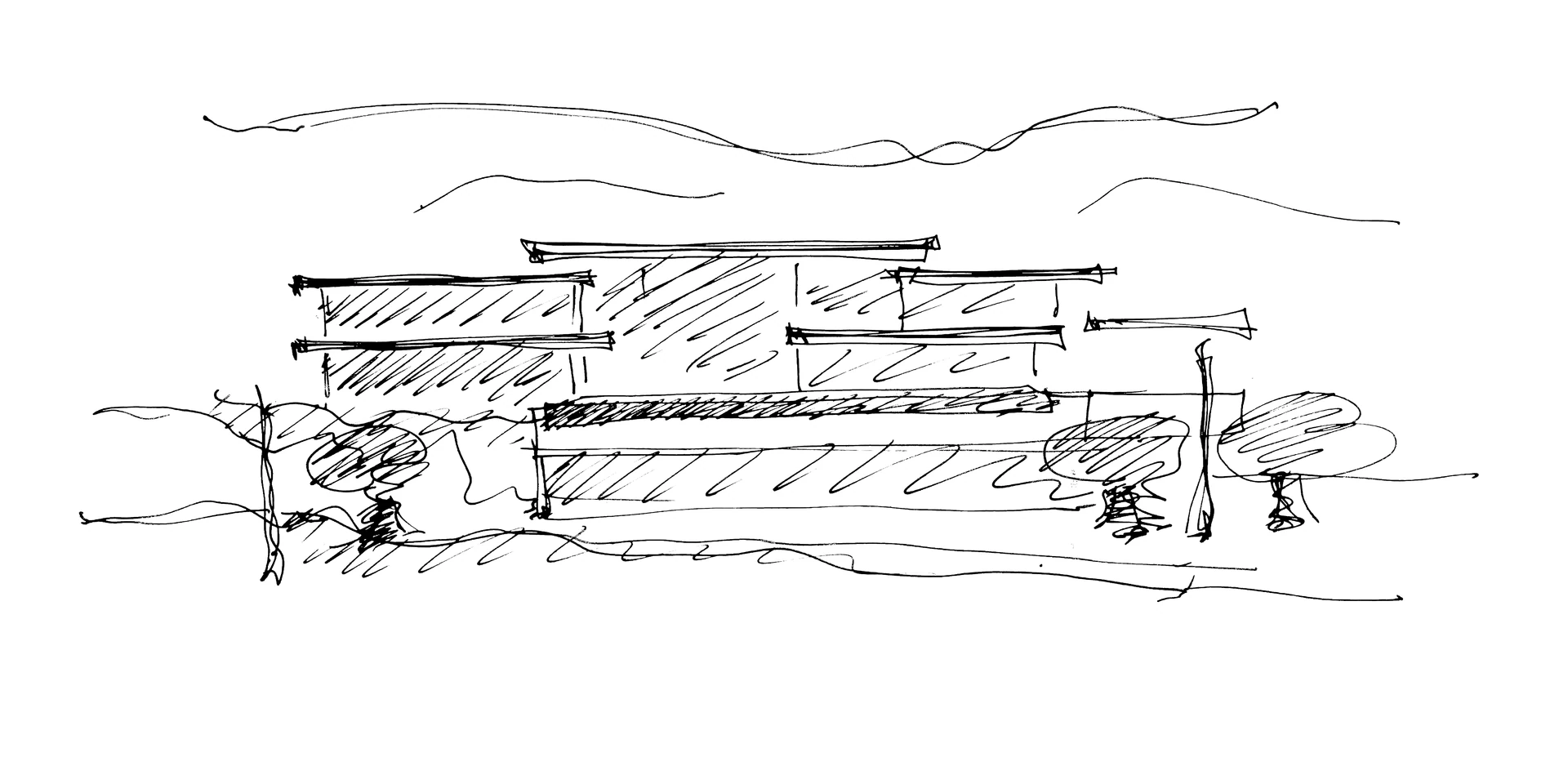 Hand-drawn architectural sketch of Villa Kaizen project by Manuel Ruiz Moriche and ARK Architects.