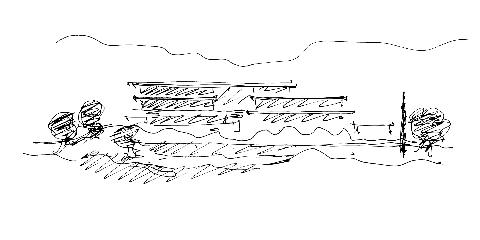 Detailed architectural concept sketch of Villa White by ARK Architects, showcasing the initial design by Manuel Ruiz Moriche.