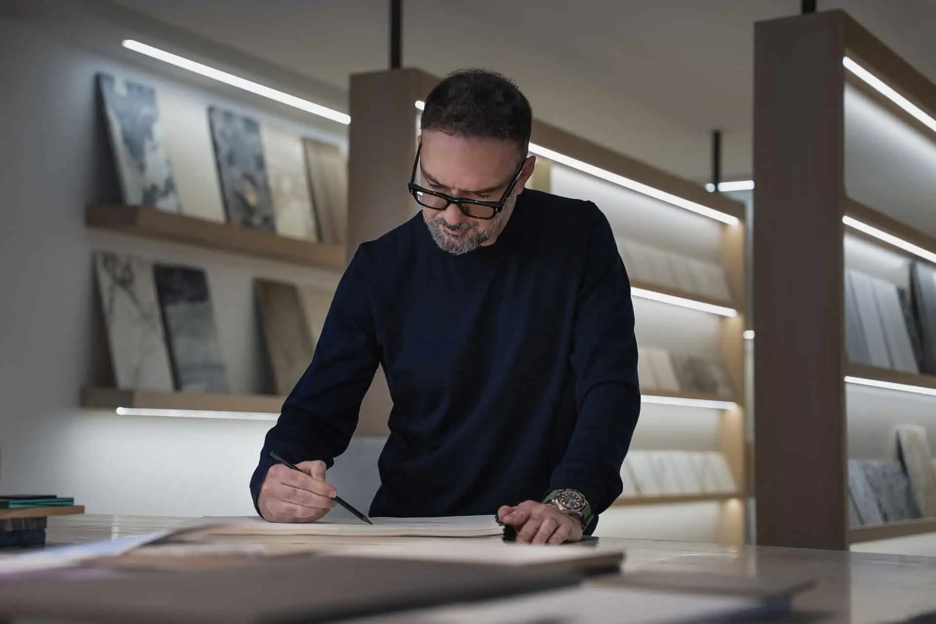 Manuel Ruiz Moriche, creative director and co-founder of ARK Architects, sketching architectural designs that leverage artificial intelligence for expanded creativity