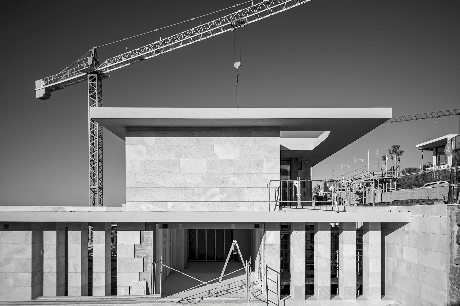 Black-and-white image of a project during the construction phase